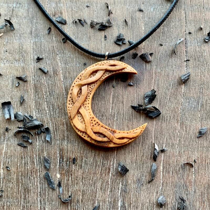vkngjewelry Pendant Unique Olive Wood Celtic Moon Pendant