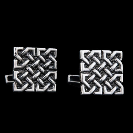 vkngjewelry Bontons de Manchettes Handcrafted Unique Ornament Square v1 Sterling Silver Cufflinks