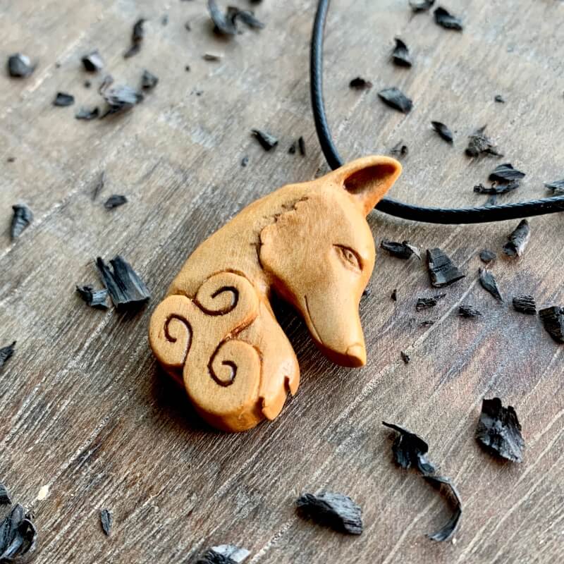 vkngjewelry Pendant Unique Plum Wood Celtic Fox Head Triskelion Pendant