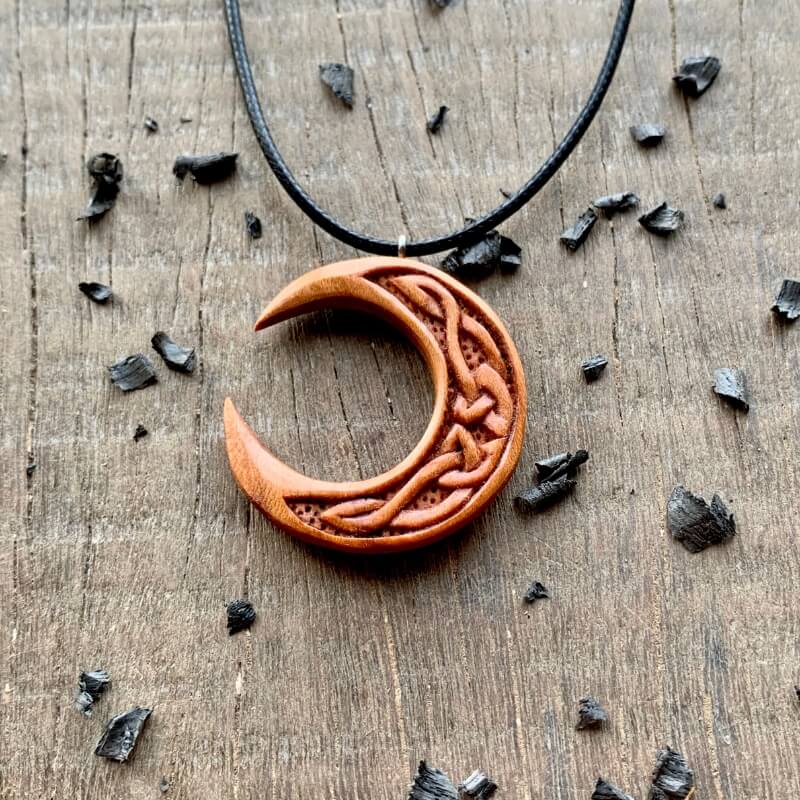 vkngjewelry Pendant Unique Plum Wood Celtic Moon Pendant
