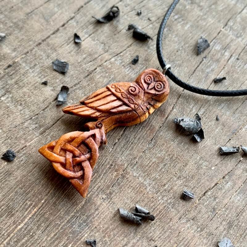 vkngjewelry Pendant Unique Plum Wood Celtic Owl Triquetra Pendant Style 1