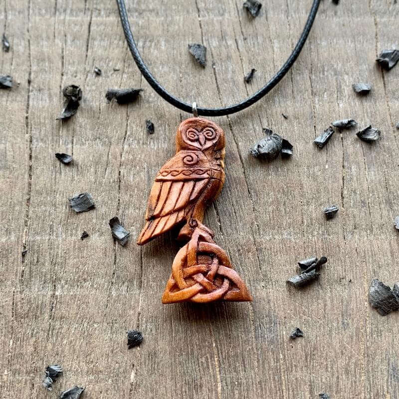 vkngjewelry Pendant Unique Plum Wood Celtic Owl Triquetra Pendant Style 1