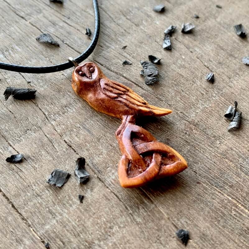 vkngjewelry Pendant Unique Plum Wood Celtic Owl Triquetra Pendant Style 3