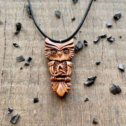 vkngjewelry Pendant Unique Wood Celtic Owl Triquetra Pendant Style 4