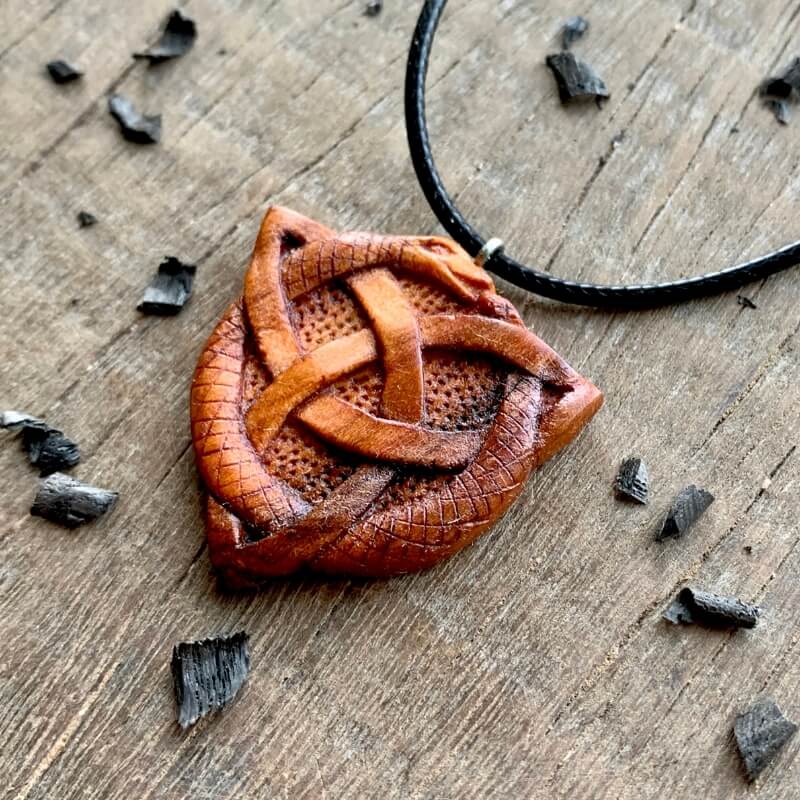 vkngjewelry Pendant Unique Plum Wood Celtic Uroboro Serpent Triquetra Pendant