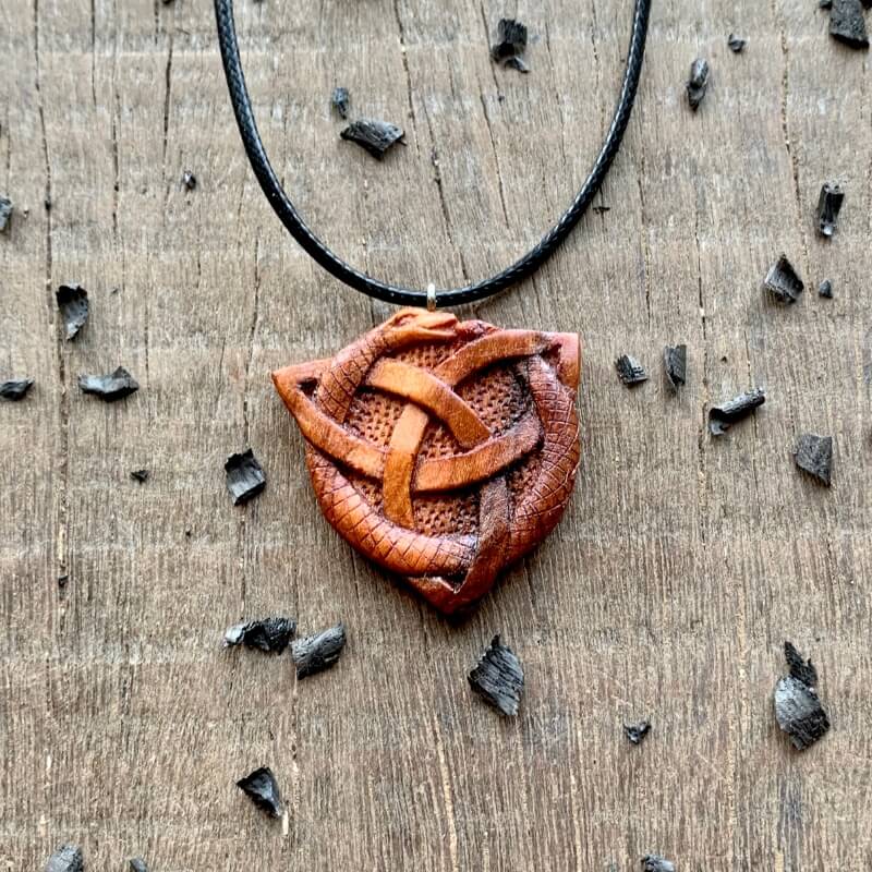 vkngjewelry Pendant Unique Plum Wood Celtic Uroboro Serpent Triquetra Pendant
