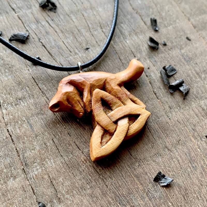 vkngjewelry Pendant Unique Plum Wood Fox Triquetra Pendant