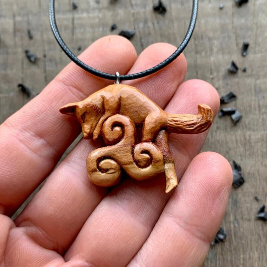 vkngjewelry Pendant Unique Plum Wood Fox Triskelion Pendant