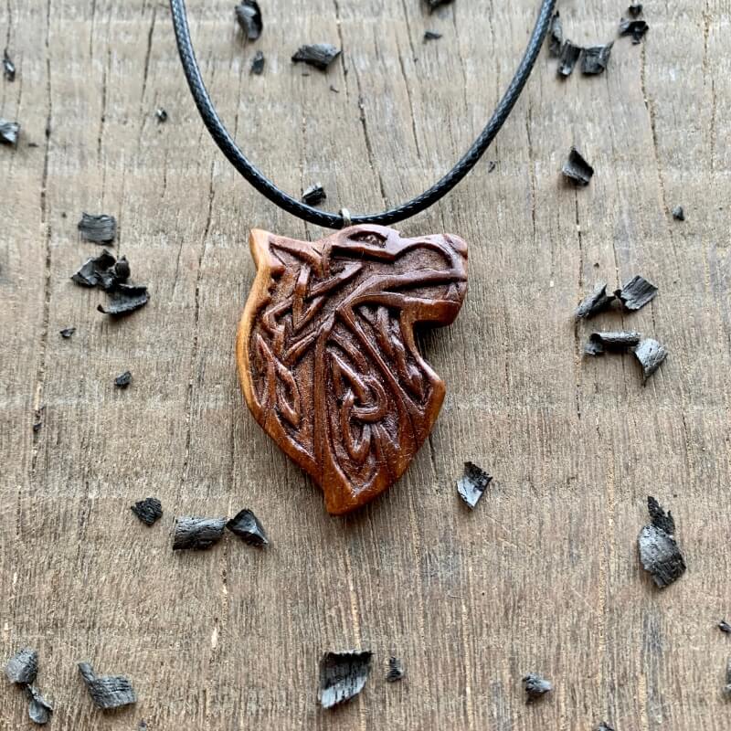 vkngjewelry Pendant Unique Plum Wood Norse Design Wolf  Pendant