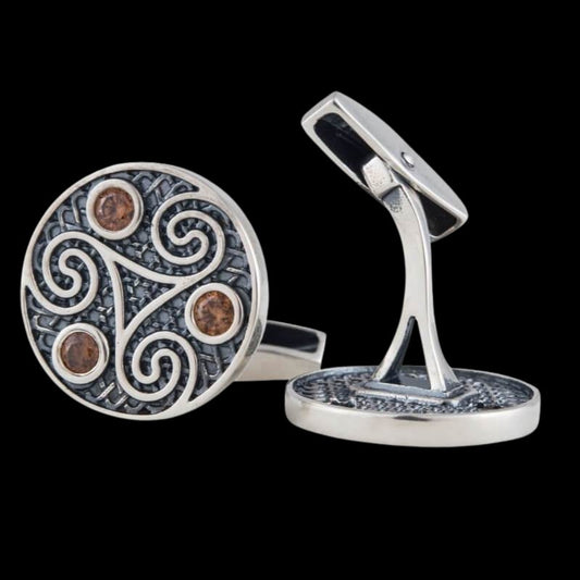 vkngjewelry Bontons de Manchettes Unique Triskelion Symbol Silver Sterling Cufflinks