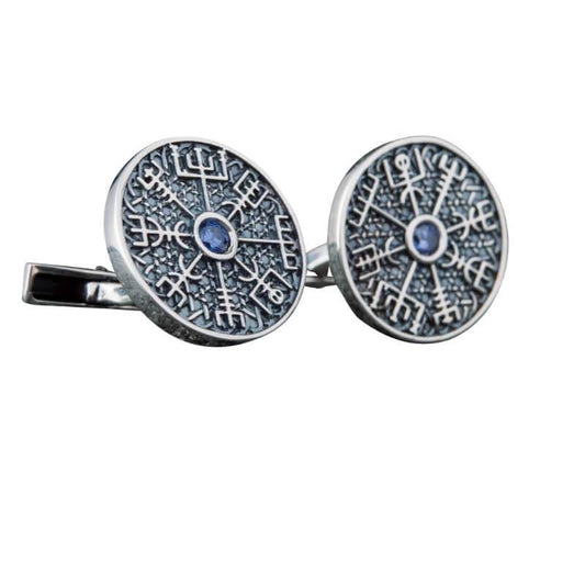 vkngjewelry Bontons de Manchettes Unique Vegvisir Symbol Sterling Silver Cufflinks