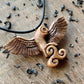 vkngjewelry Pendant Unique Walnut Wood Barn Owl and Triskelion Pendant