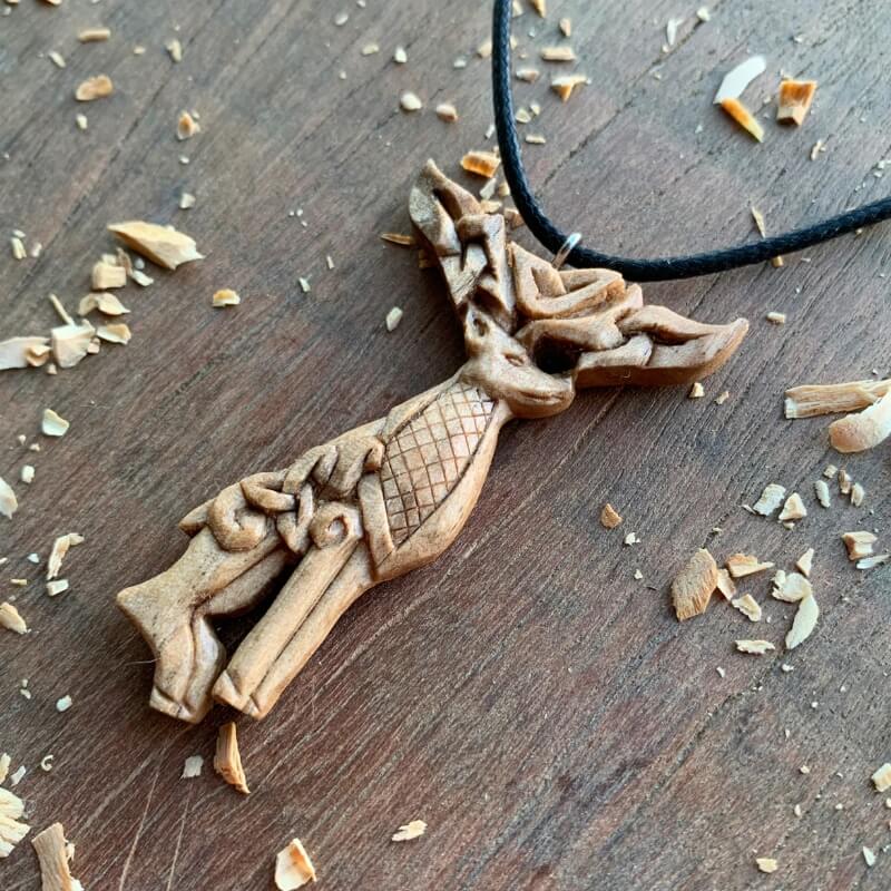 vkngjewelry Pendant Unique Walnut Wood Celtic Deer Pendant Style 1
