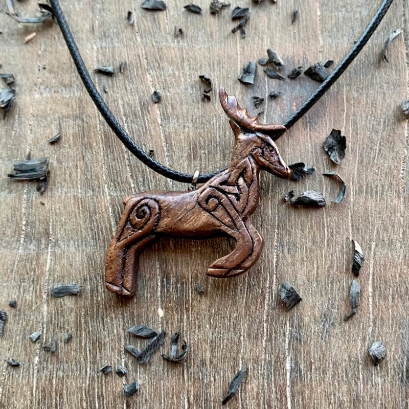 vkngjewelry Pendant Unique Walnut Wood Celtic Deer Pendant Style 2