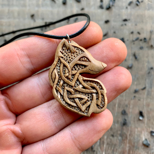 vkngjewelry Pendant Unique Walnut Wood Celtic Design Fox Pendant Style 1