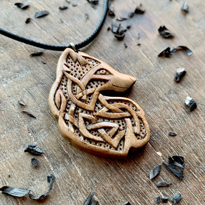 vkngjewelry Pendant Unique Walnut Wood Celtic Design Fox Pendant Style 1