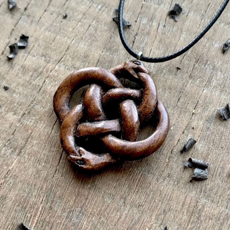 vkngjewelry Pendant Unique Walnut Wood Celtic Knot Uroboro Pendant 3D Version