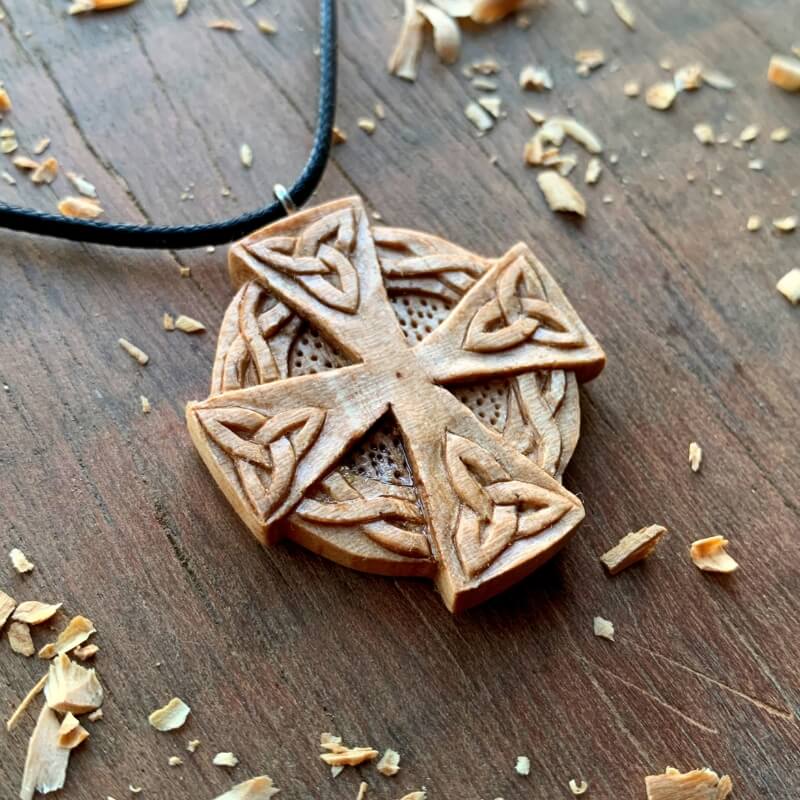 vkngjewelry Pendant Unique Walnut Wood Celtic Knots Cross Triquetra Pendant Style 3