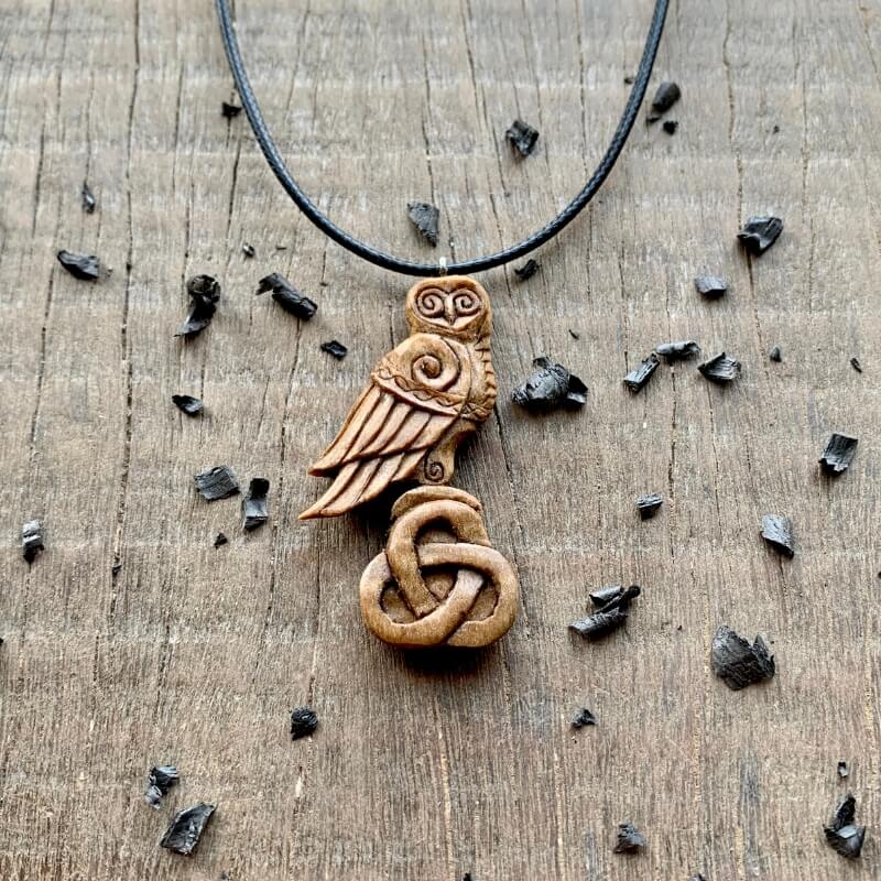 vkngjewelry Pendant Unique Walnut Wood Celtic Owl Triquetra Pendant Style 2