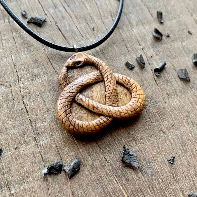 vkngjewelry Pendant Unique Walnut Wood Celtic Triquetra Uroboro Pendant