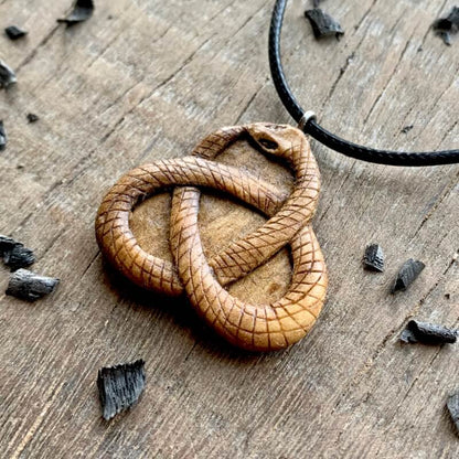 vkngjewelry Pendant Unique Walnut Wood Celtic Triquetra Uroboro Pendant