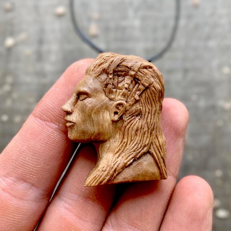 vkngjewelry Pendant Unique Walnut Wood Hand Carved Vikings Lagertha Profile Face Pendant
