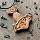 vkngjewelry Pendant Unique Walnut Wood Mjolnir With Wolves And Valknut Pendant