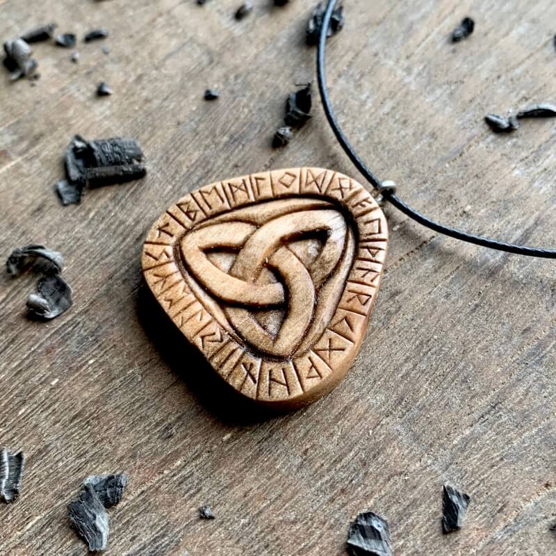 vkngjewelry Pendant Unique Walnut Wood Runes Triquetra Pendant