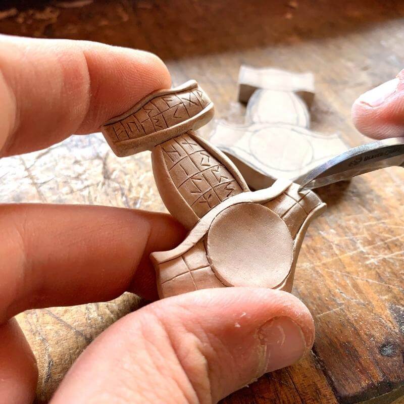 vkngjewelry Pendant Unique Walnut Wood Runic Mjolnir Helm of Awe Pendant