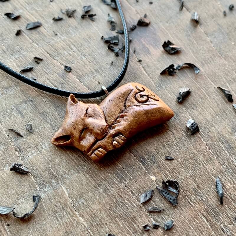 vkngjewelry Pendant Unique Walnut Wood Sleeping Fox Triskelion Pendant