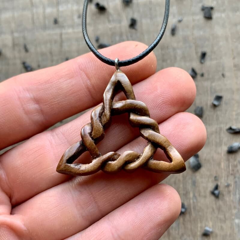 vkngjewelry Pendant Unique Walnut Wood Triquetra Pendant 3D Version Pendant