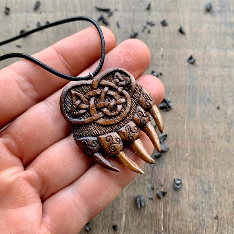 vkngjewelry Pendant Unique Walnut Wood Viking Bear Paw Pendant