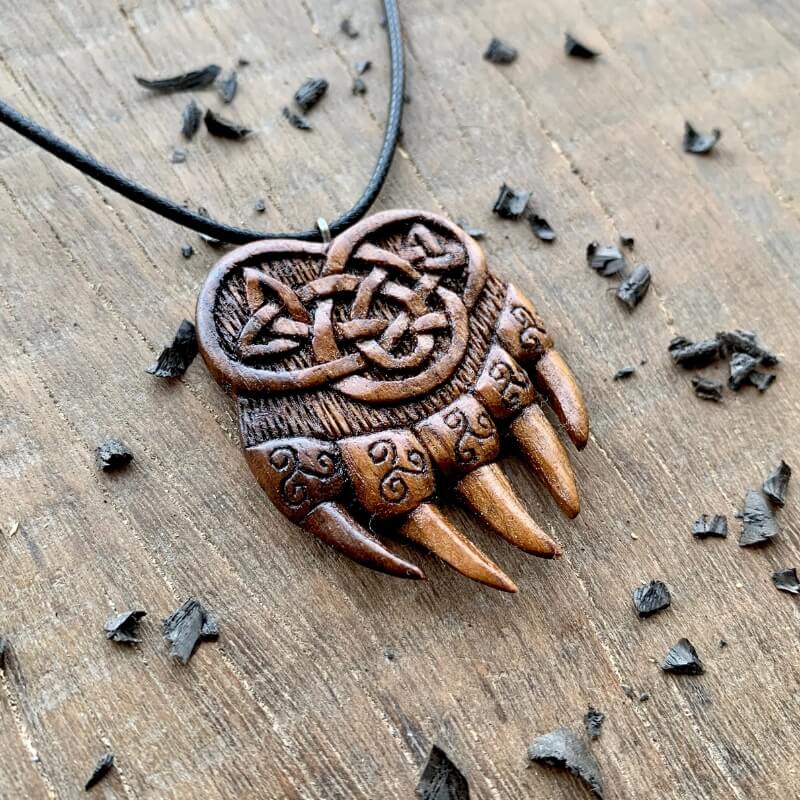 vkngjewelry Pendant Unique Walnut Wood Viking Bear Paw Pendant