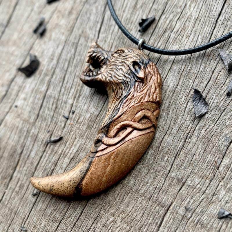 vkngjewelry Pendant Unique Walnut Wood Viking Fenrir Claw Pendant Style 2