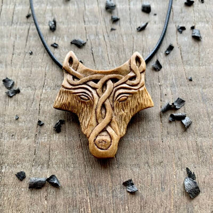 vkngjewelry Pendant Unique Walnut Wood Wolf Of Celtic Knots Design Pendant
