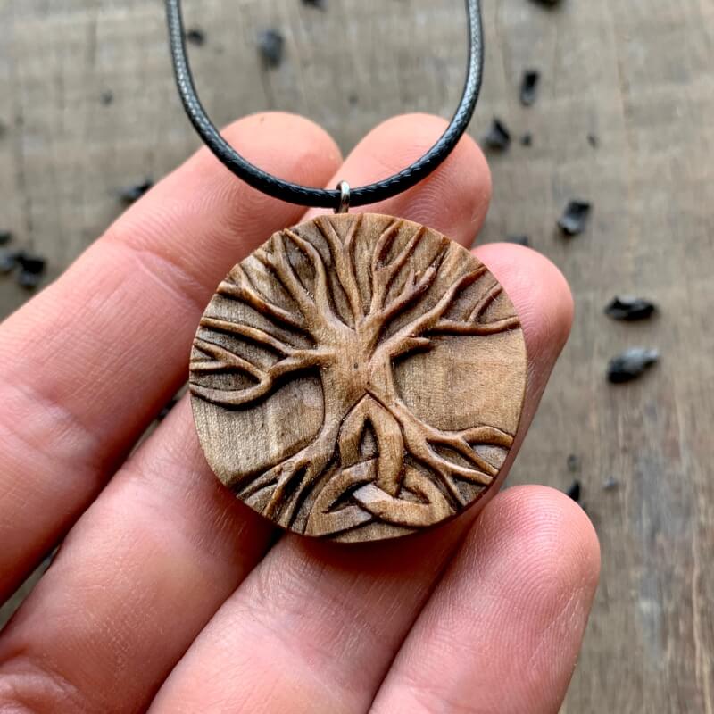 vkngjewelry Pendant Unique Walnut Wood Yggdrasil Triquetra Pendant