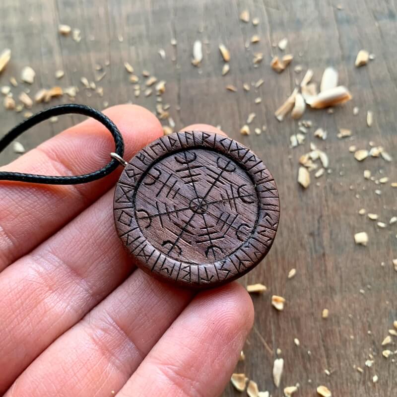 Unique Wood Aegishjalmur Runes Pendant | Handmade | VKNG Jewelry ...