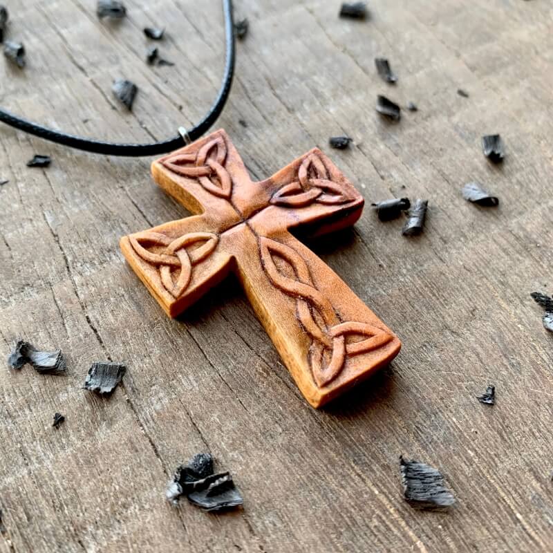 vkngjewelry Pendant Unique Wood Celtic Cross Triquetra Pendant