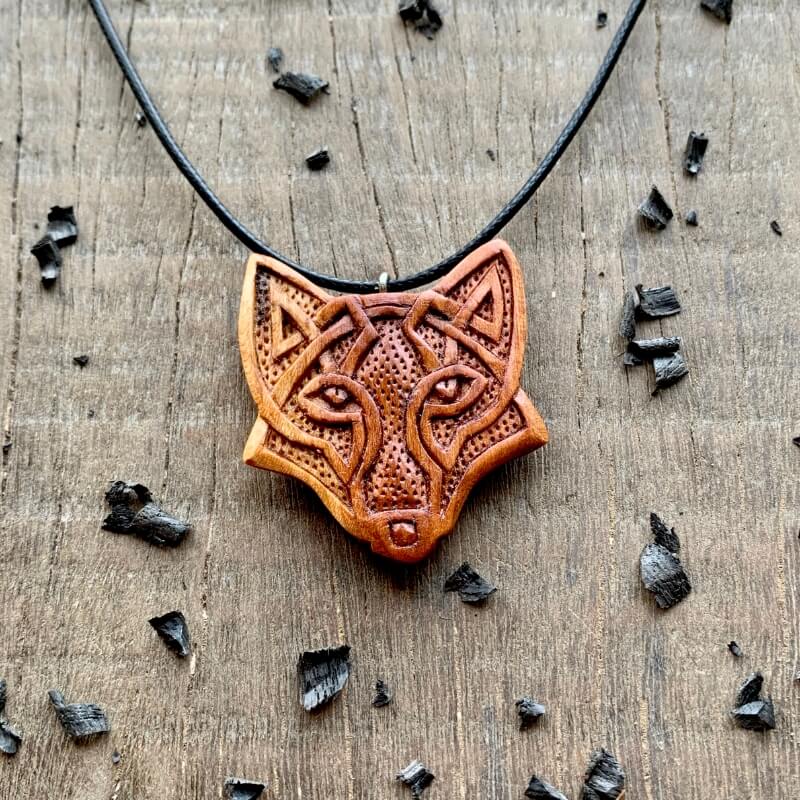 vkngjewelry Pendant Unique Wood Celtic Design Fox Pendant Style 2