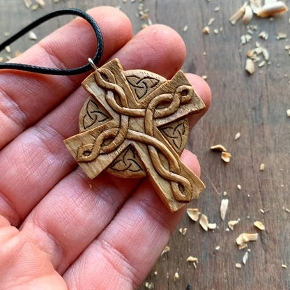 vkngjewelry Pendant Unique Wood Celtic Knots Cross Triquetra Pendant Style 1