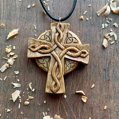 vkngjewelry Pendant Unique Wood Celtic Knots Cross Triquetra Pendant Style 1