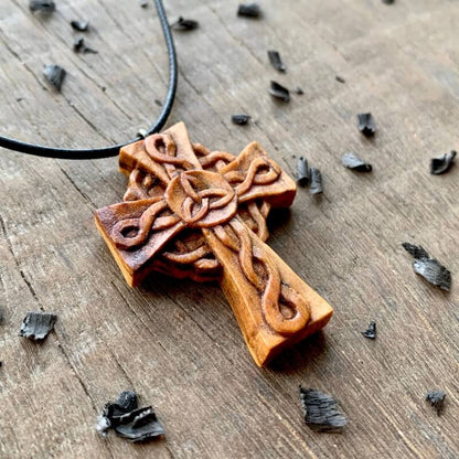 vkngjewelry Pendant Unique Wood Celtic Knots Cross Triquetra Pendant Style 2