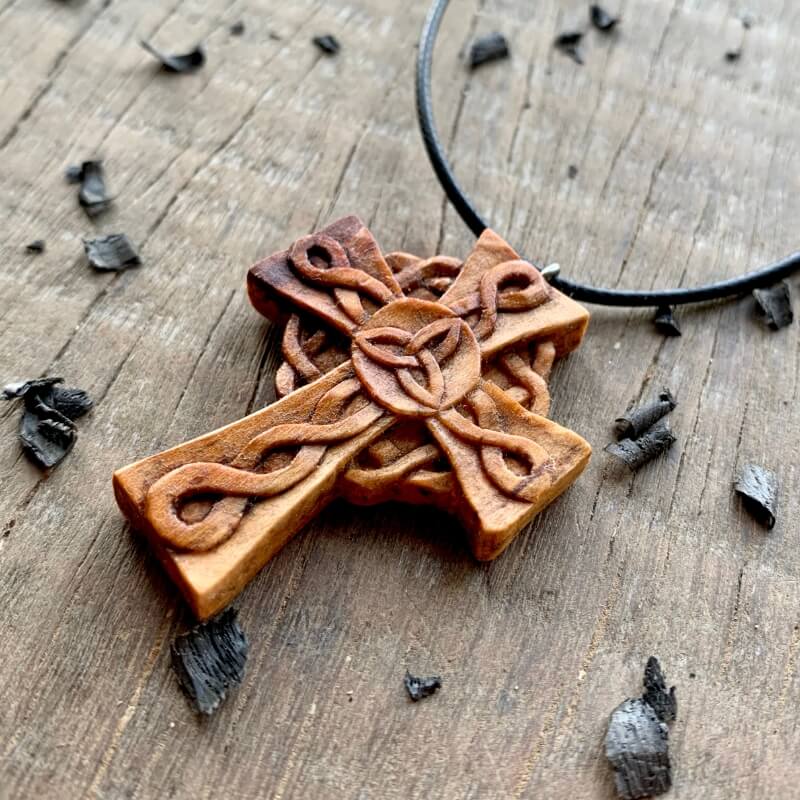 vkngjewelry Pendant Unique Wood Celtic Knots Cross Triquetra Pendant Style 2