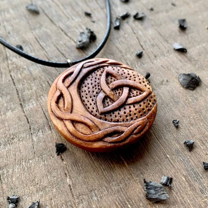 vkngjewelry Pendant Unique Wood Celtic Sun And Moon Triquetra Pendant