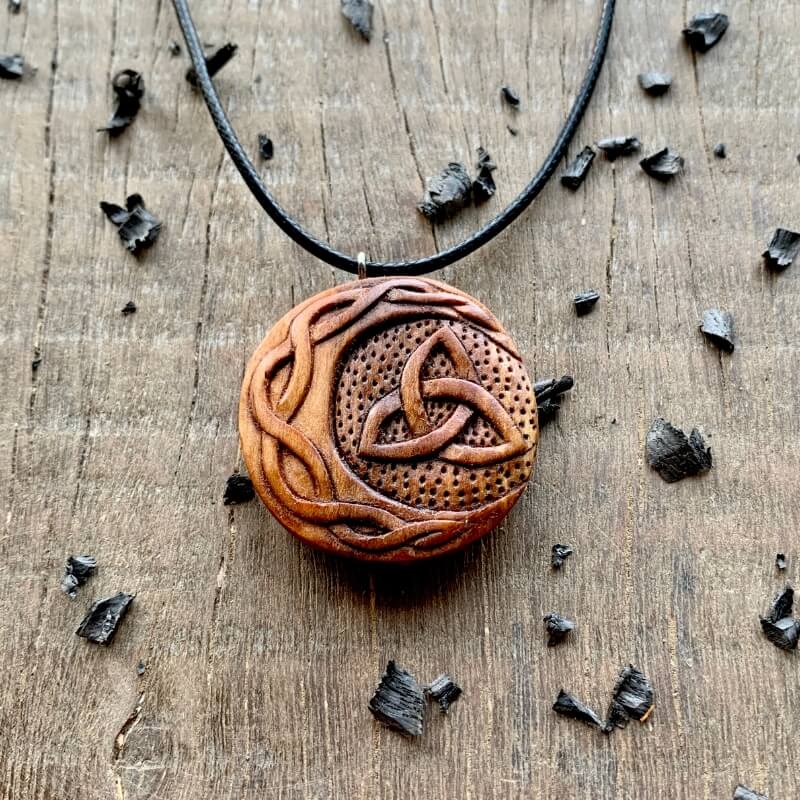 vkngjewelry Pendant Unique Wood Celtic Sun And Moon Triquetra Pendant