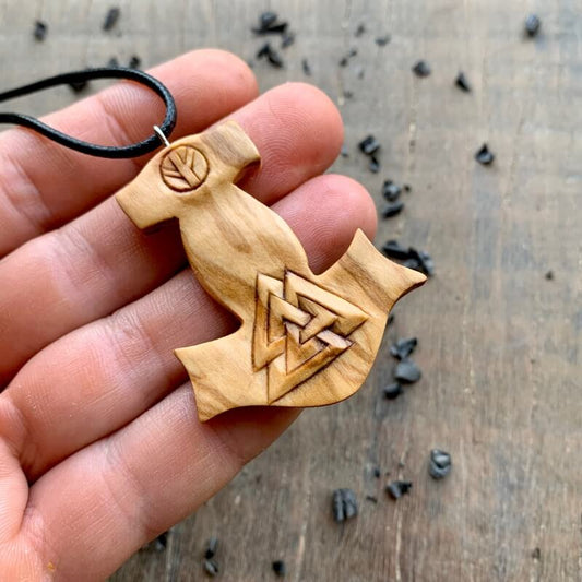 vkngjewelry Pendant Unique Wood Mjolnir With Valknut And Algiz Rune Pendant