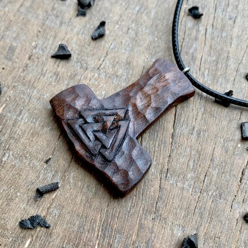 vkngjewelry Pendant Unique Wood Mjolnir Valknut Pendant
