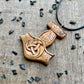 vkngjewelry Pendant Unique Wood Walnut Runic Mjolnir Odin's Horns Pendant