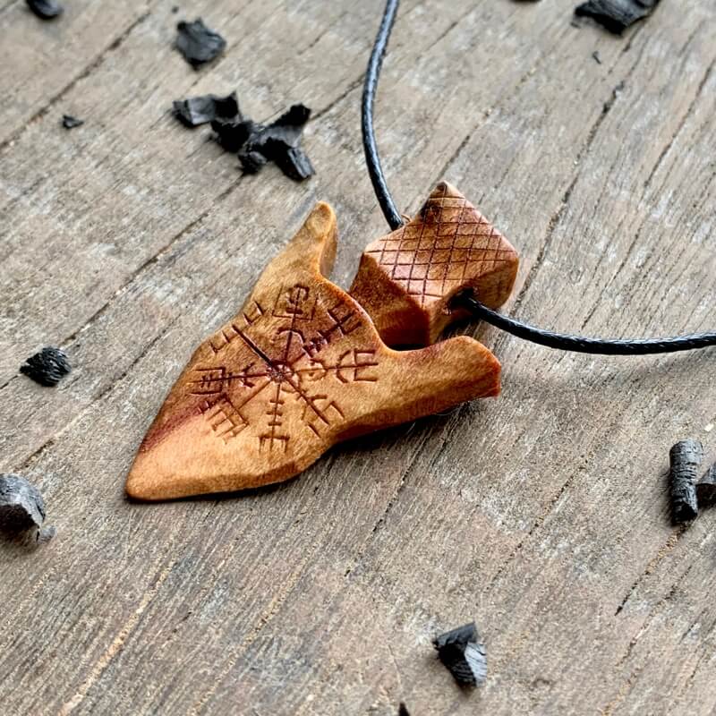 vkngjewelry Pendant Unique Wood Viking Spear Vegvisir Pendant