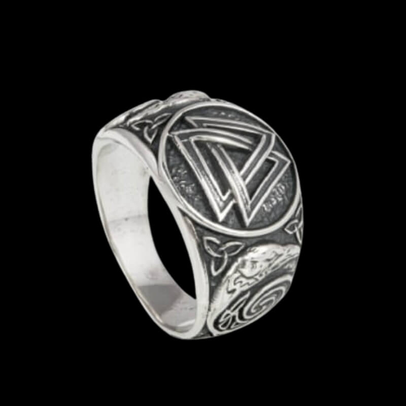 vkngjewelry Bagues Handcrafted Valknut Ancient Ravens Side Sterling Silver Ring
